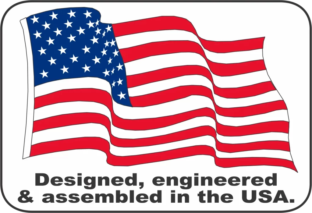 American flag with text stating Scale Blasters is designed, engineered, and assembled in the USA.