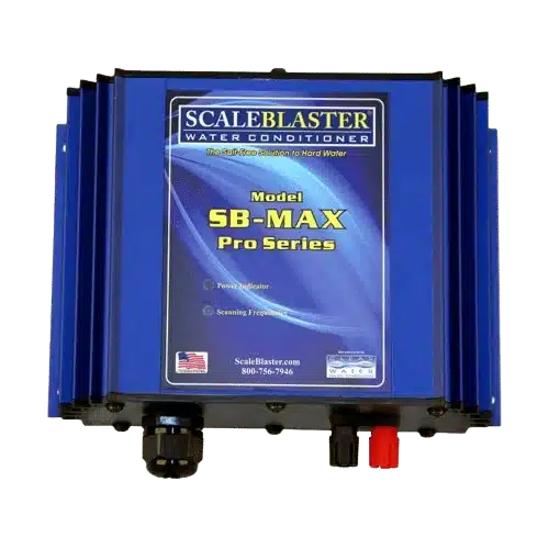 Diagram showing how ScaleBlaster uses signals to prevent and remove hard water scale in pipes.