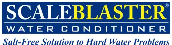 ScaleBlaster logo with tagline “Salt-Free Solution to Hard Water Problems” for water conditioners.
